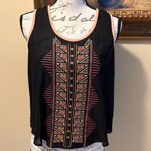 Lush Bohemian embroidered print sheer color-block lightweight sleeveless croptop